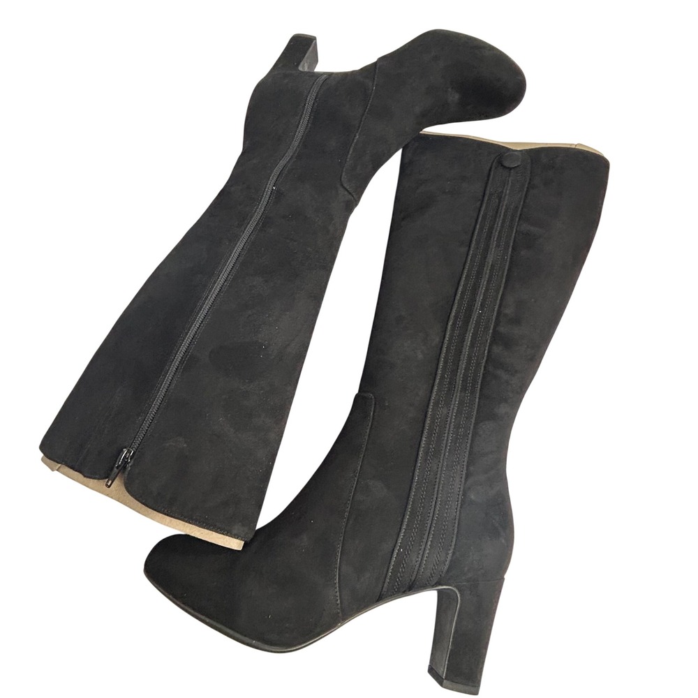 Clarks Tamryn Leaf Black Suede Knee High Block Heel Boots 9M